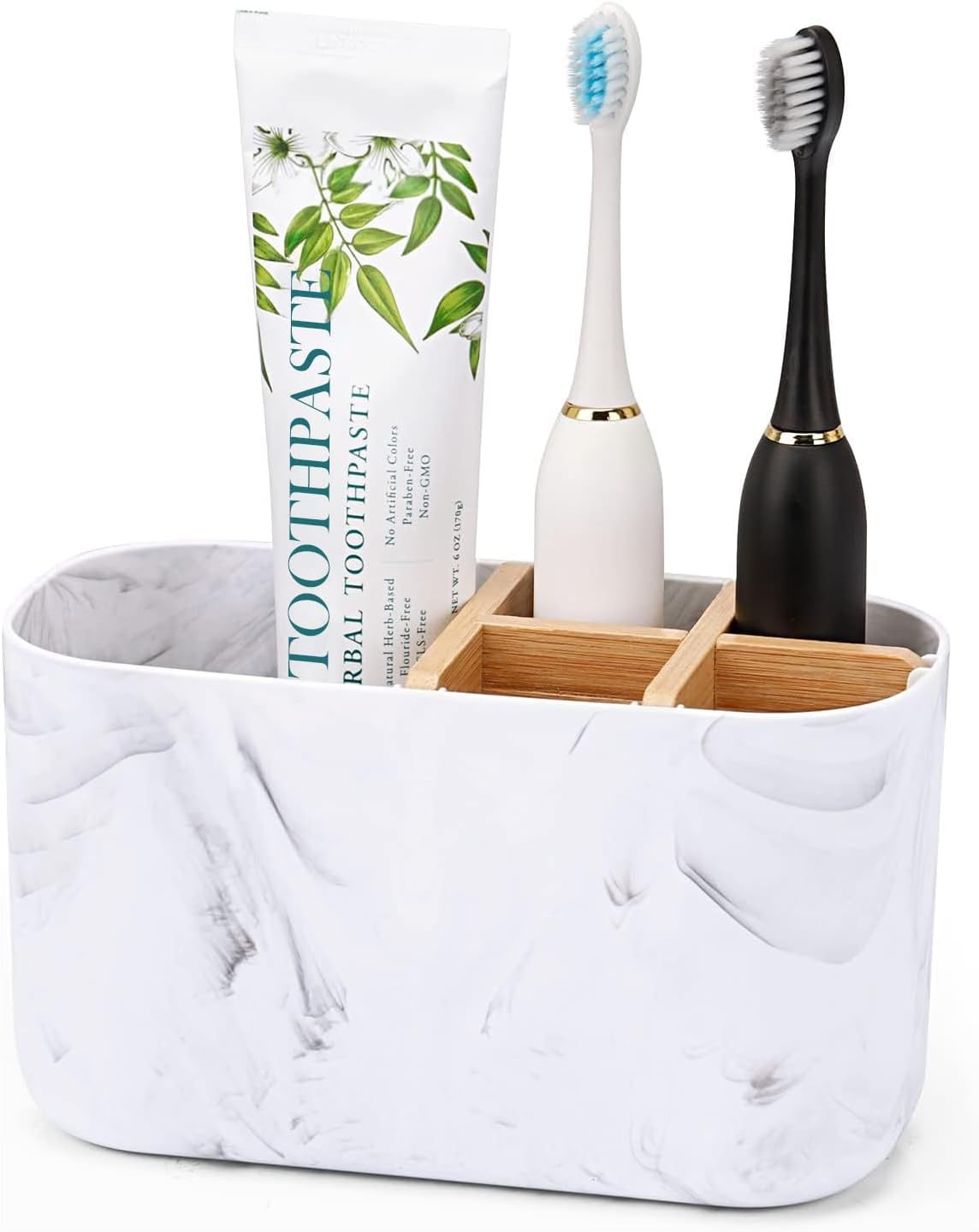 5-Slot Toothbrush & Toothpaste Holder, Bamboo, for Bathroom Countertop