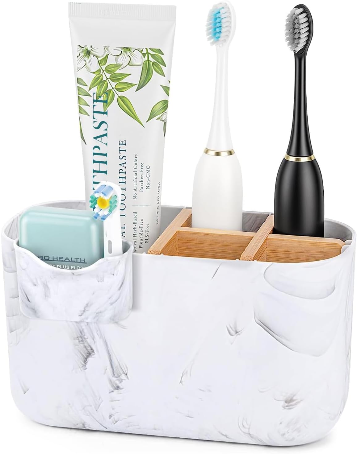 5-Slot Toothbrush & Toothpaste Holder, Bamboo, for Bathroom Countertop