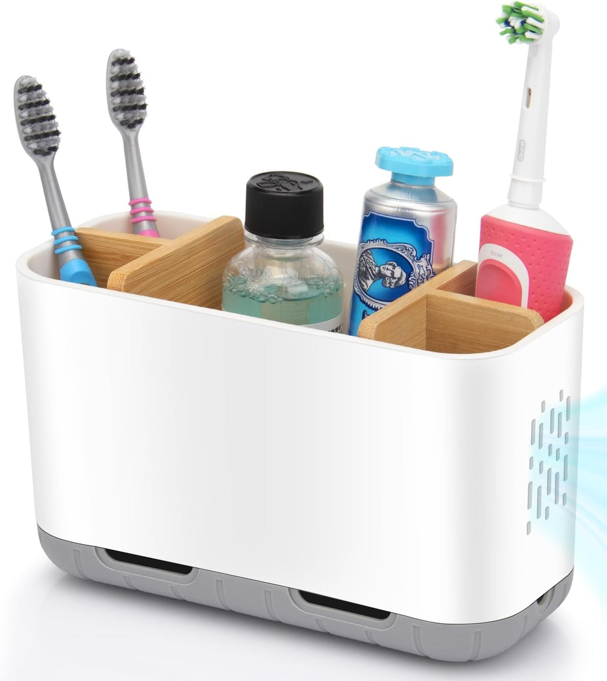 5-Slot Toothbrush & Toothpaste Holder, Bamboo, for Bathroom Countertop