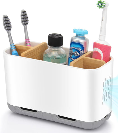 5-Slot Toothbrush & Toothpaste Holder, Bamboo, for Bathroom Countertop