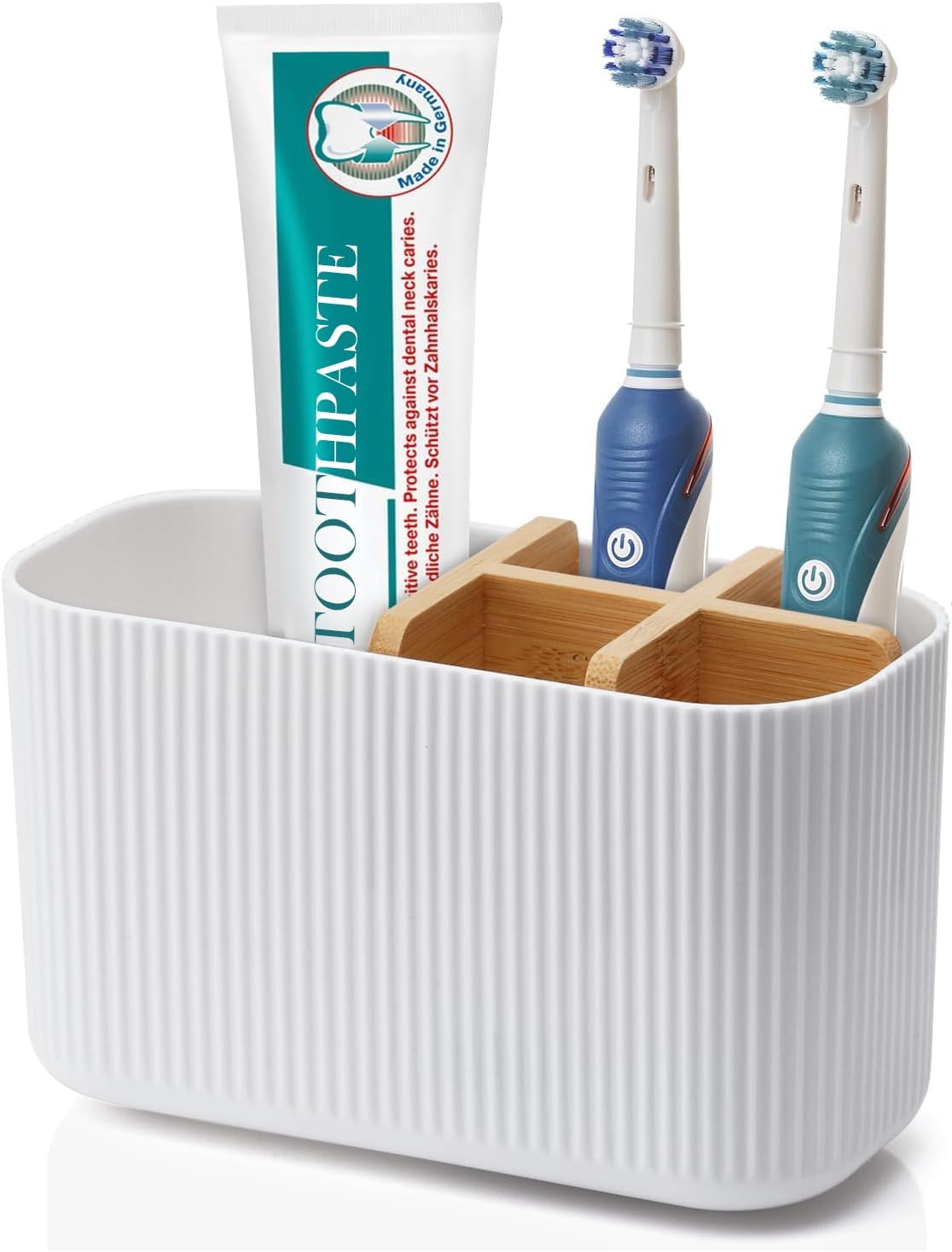 5-Slot Toothbrush & Toothpaste Holder, Bamboo, for Bathroom Countertop