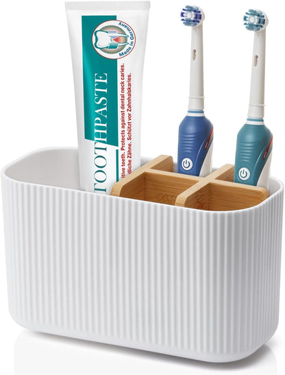 5-Slot Toothbrush & Toothpaste Holder, Bamboo, for Bathroom Countertop