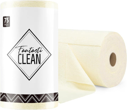 Fantasticlean Microfiber Cleaning Cloth Roll- 75 Sheets, 12 x 12 (Blue) | Super Absorbent, Scratch Free, Tear-away Microfiber Towel Roll, for All-Purpose Cleaning, Reusable Alternative to Paper Towel