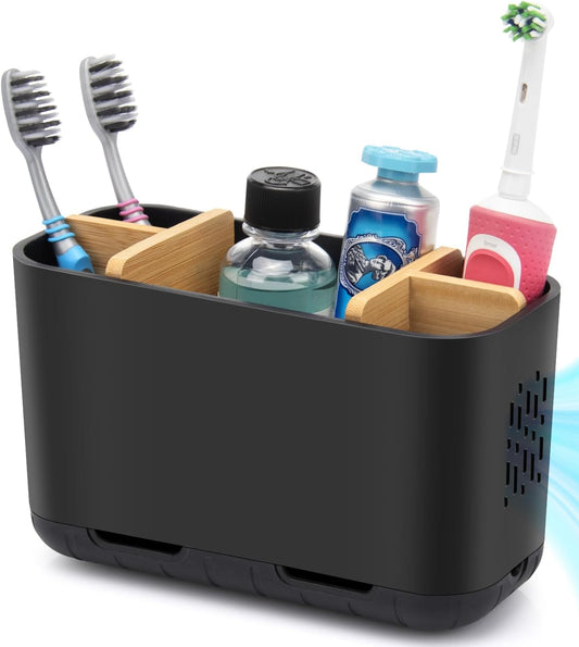 5-Slot Toothbrush & Toothpaste Holder, Bamboo, for Bathroom Countertop