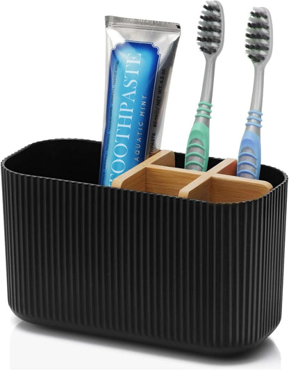 5-Slot Toothbrush & Toothpaste Holder, Bamboo, for Bathroom Countertop