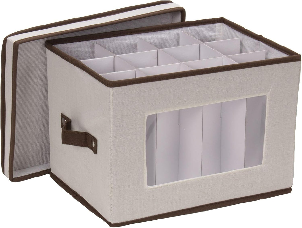 Household Essentials Champagne Flute Storage Box, 12 Compartments, Foldable & Stackable