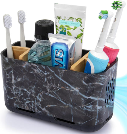 5-Slot Toothbrush & Toothpaste Holder, Bamboo, for Bathroom Countertop