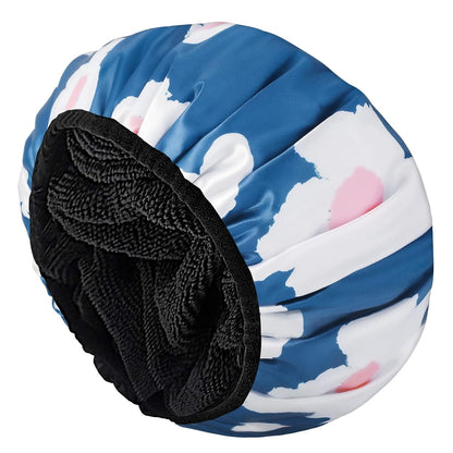 Aquior Shower Cap,Terry Lined Shower Cap for Women Reusable, Triple Layer Waterproof Bath Cap, Extra Large for Women Long Hair(Black)