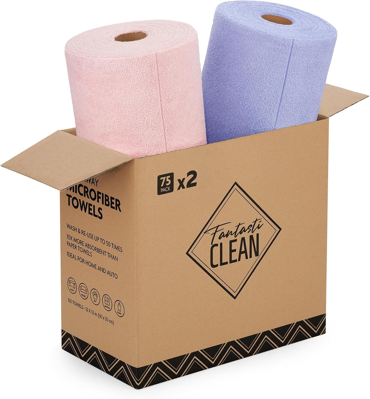 Fantasticlean Microfiber Cleaning Cloth Roll- 75 Sheets, 12 x 12 (Blue) | Super Absorbent, Scratch Free, Tear-away Microfiber Towel Roll, for All-Purpose Cleaning, Reusable Alternative to Paper Towel