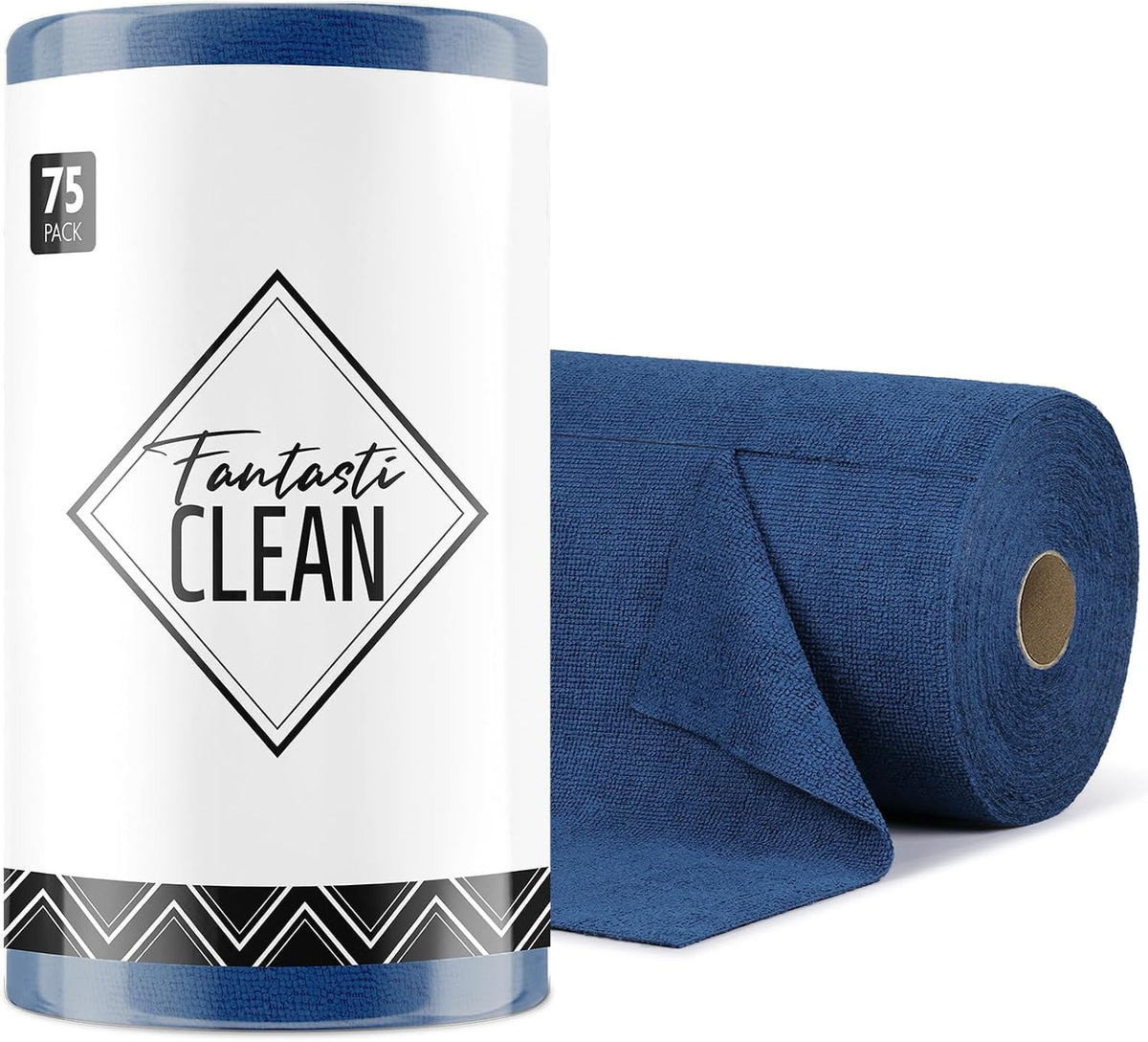 Fantasticlean Microfiber Cleaning Cloth Roll- 75 Sheets, 12 x 12 (Blue) | Super Absorbent, Scratch Free, Tear-away Microfiber Towel Roll, for All-Purpose Cleaning, Reusable Alternative to Paper Towel