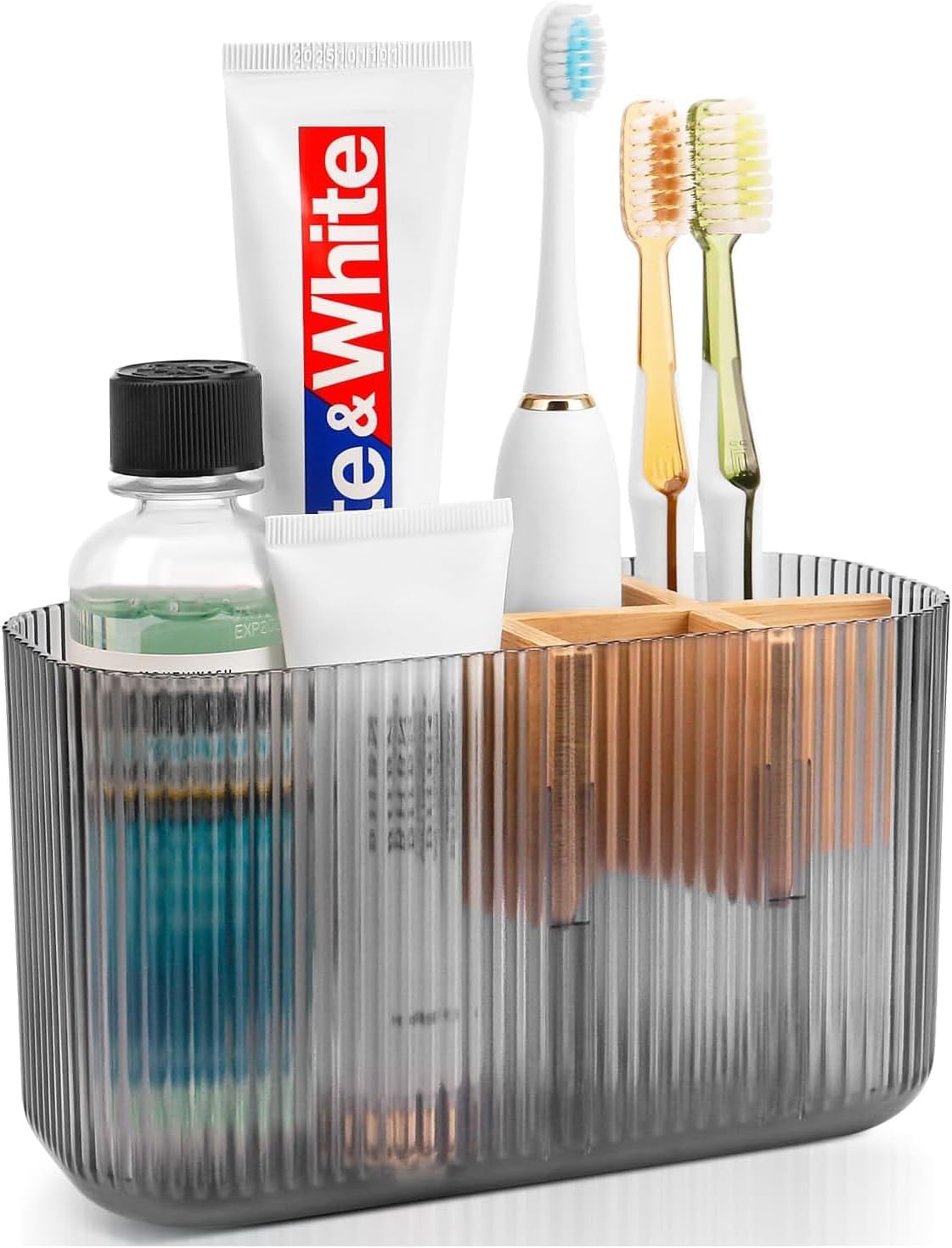 5-Slot Toothbrush & Toothpaste Holder, Bamboo, for Bathroom Countertop