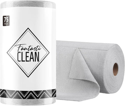 Fantasticlean Microfiber Cleaning Cloth Roll- 75 Sheets, 12 x 12 (Blue) | Super Absorbent, Scratch Free, Tear-away Microfiber Towel Roll, for All-Purpose Cleaning, Reusable Alternative to Paper Towel