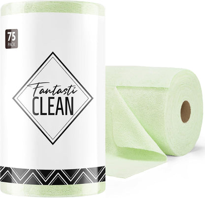 Fantasticlean Microfiber Cleaning Cloth Roll- 75 Sheets, 12 x 12 (Blue) | Super Absorbent, Scratch Free, Tear-away Microfiber Towel Roll, for All-Purpose Cleaning, Reusable Alternative to Paper Towel