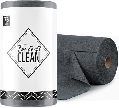 Fantasticlean Microfiber Cleaning Cloth Roll- 75 Sheets, 12 x 12 (Blue) | Super Absorbent, Scratch Free, Tear-away Microfiber Towel Roll, for All-Purpose Cleaning, Reusable Alternative to Paper Towel