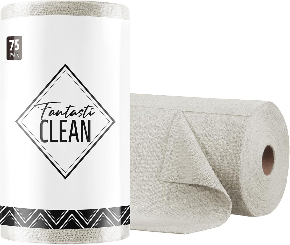 Fantasticlean Microfiber Cleaning Cloth Roll- 75 Sheets, 12 x 12 (Blue) | Super Absorbent, Scratch Free, Tear-away Microfiber Towel Roll, for All-Purpose Cleaning, Reusable Alternative to Paper Towel