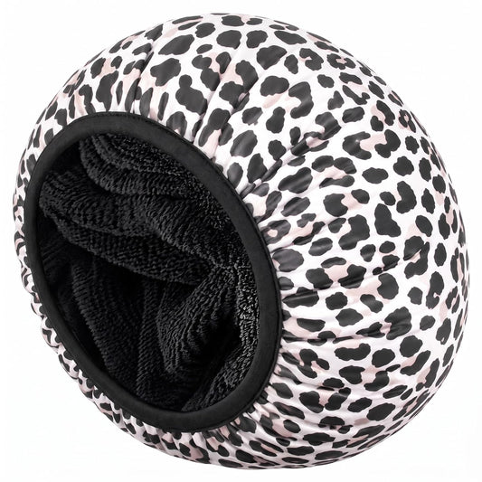 Aquior Shower Cap,Terry Lined Shower Cap for Women Reusable, Triple Layer Waterproof Bath Cap, Extra Large for Women Long Hair(Black)