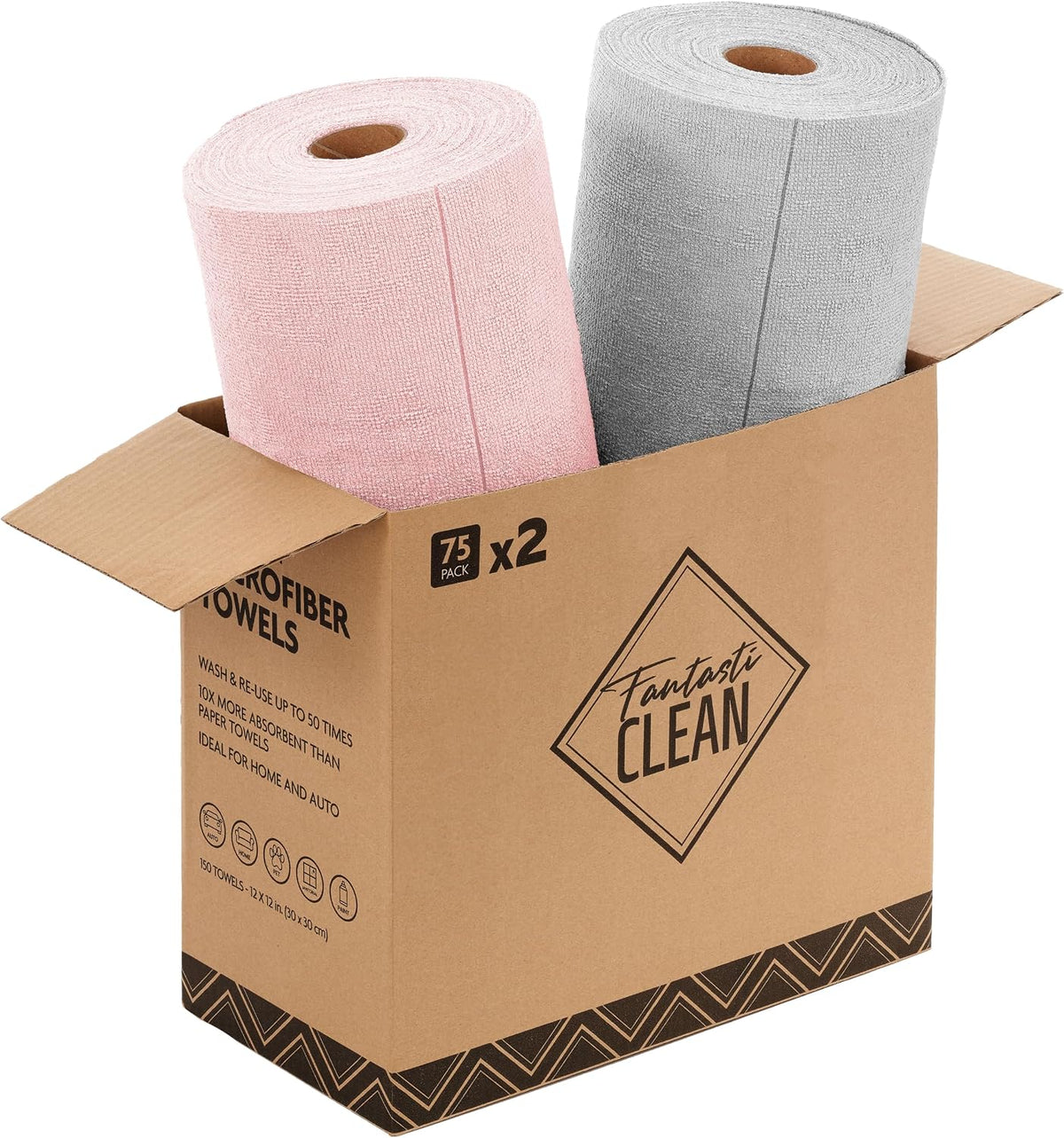 Fantasticlean Microfiber Cleaning Cloth Roll- 75 Sheets, 12 x 12 (Blue) | Super Absorbent, Scratch Free, Tear-away Microfiber Towel Roll, for All-Purpose Cleaning, Reusable Alternative to Paper Towel