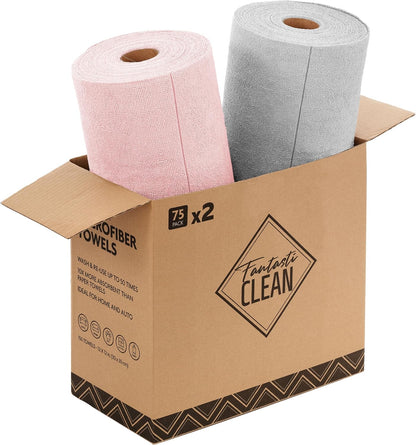 Fantasticlean Microfiber Cleaning Cloth Roll- 75 Sheets, 12 x 12 (Blue) | Super Absorbent, Scratch Free, Tear-away Microfiber Towel Roll, for All-Purpose Cleaning, Reusable Alternative to Paper Towel